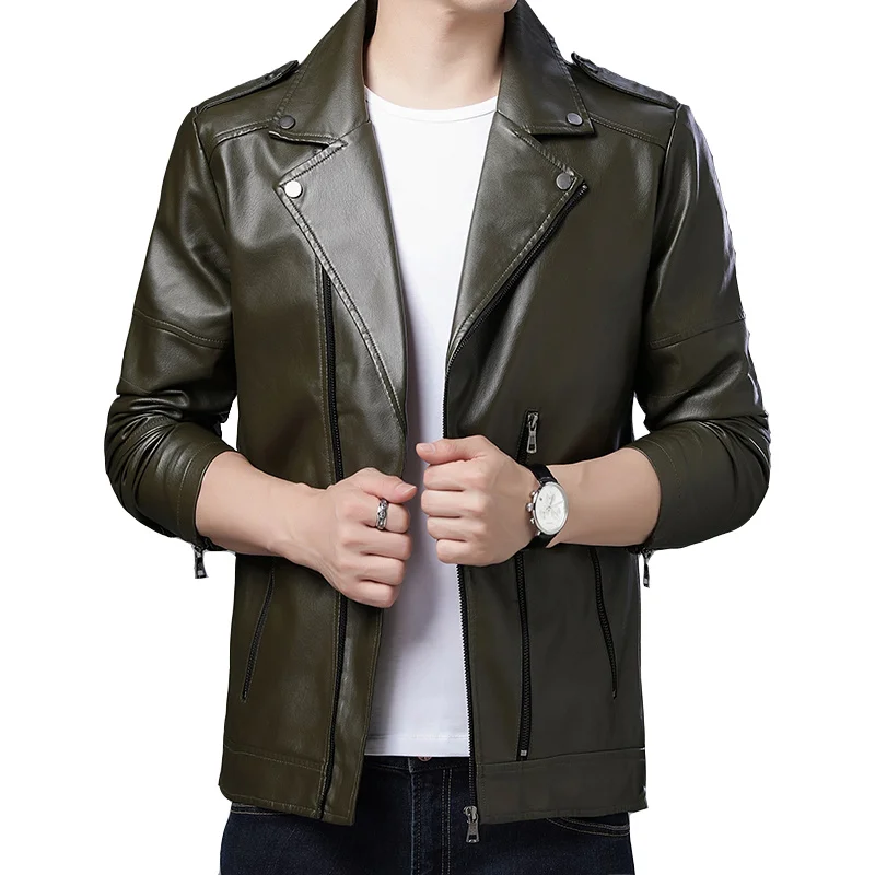

Autumn men's motorcycle leather jacket zipper lapel nightclub handsome male imitation leather jacket / man boutique PU coat