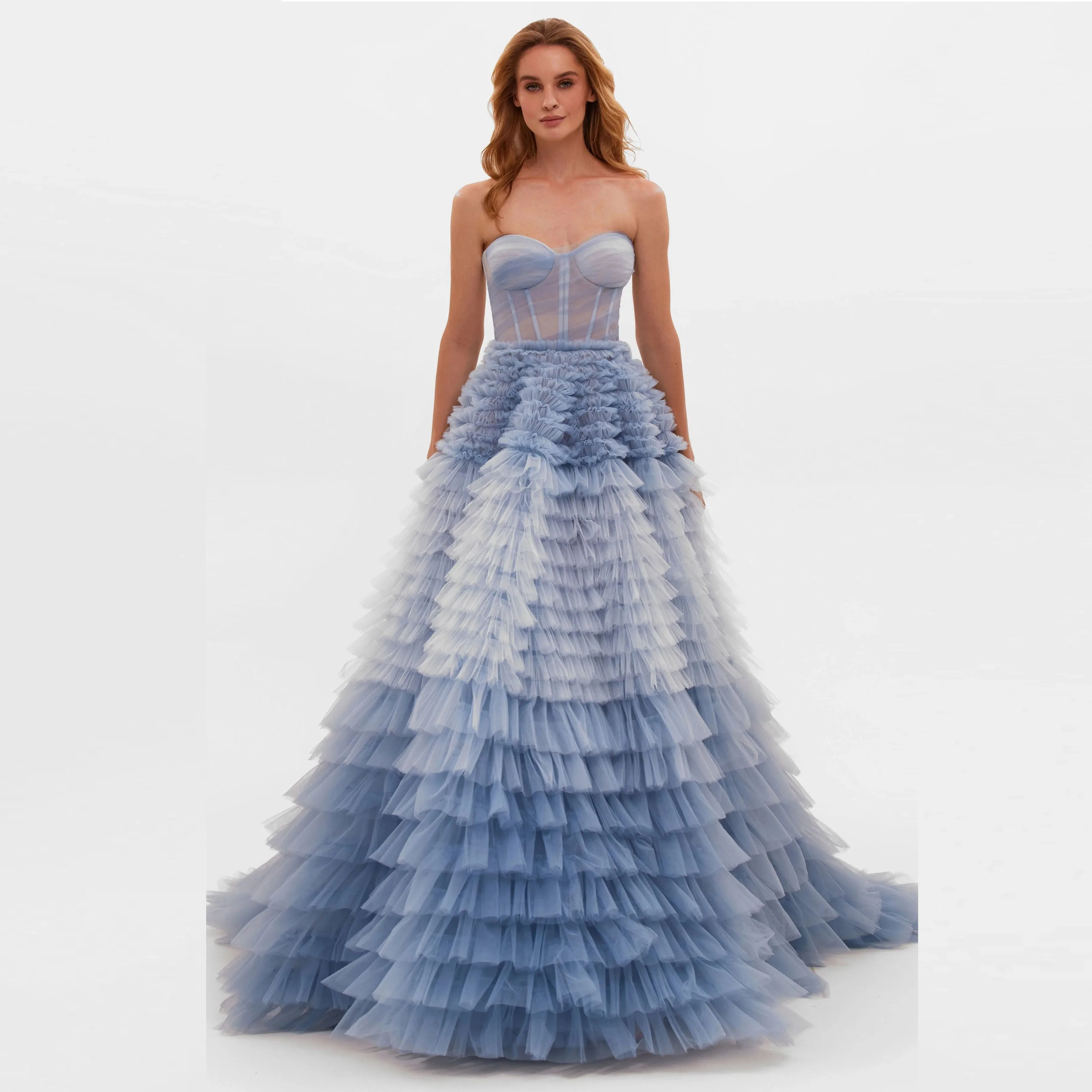 

Pretty Multi Color A-line Long Tutu Tulle Bridal Dresses Fluffy Tiered Tulle Women Maxi Gowns To Party Lace Up Back