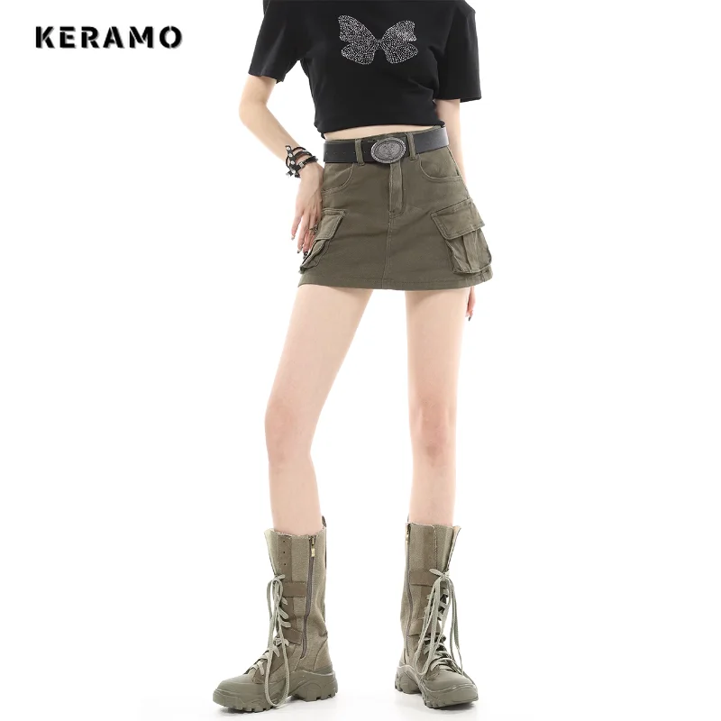 

Женская джинсовая юбка с завышенной талией, повседневная облегающая короткая юбка-трапеция в американском ретро-стиле, Y2K, лето 2023