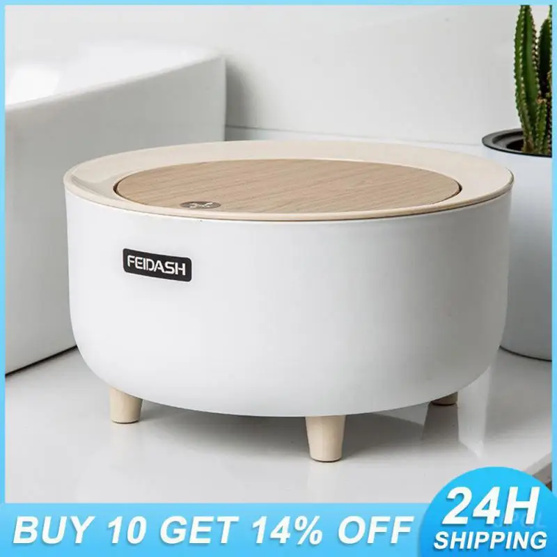 

Desktop Trash Can Wood Grain High-foot Storage Bin Hotel Bedroom Press Anti-odor Trash Can For Living Room Toilet Kitchen