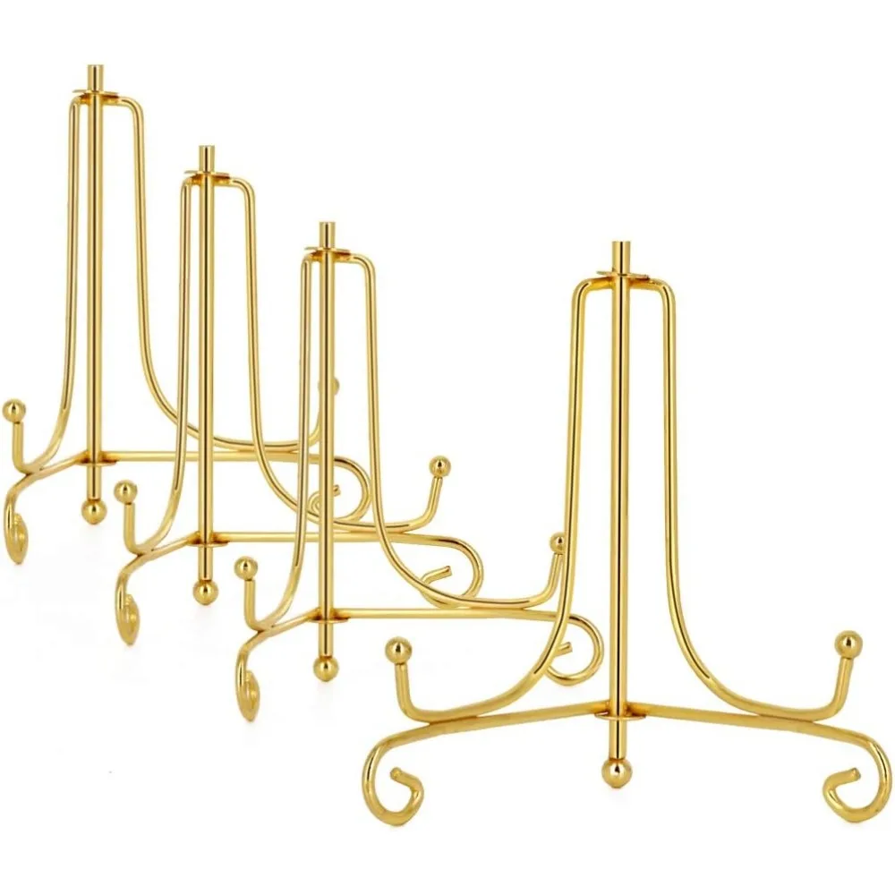 4 Inch Gold Easel Plate Holder Decorative Display Stands for Photo Picture Frames Plates(Pack of 4)