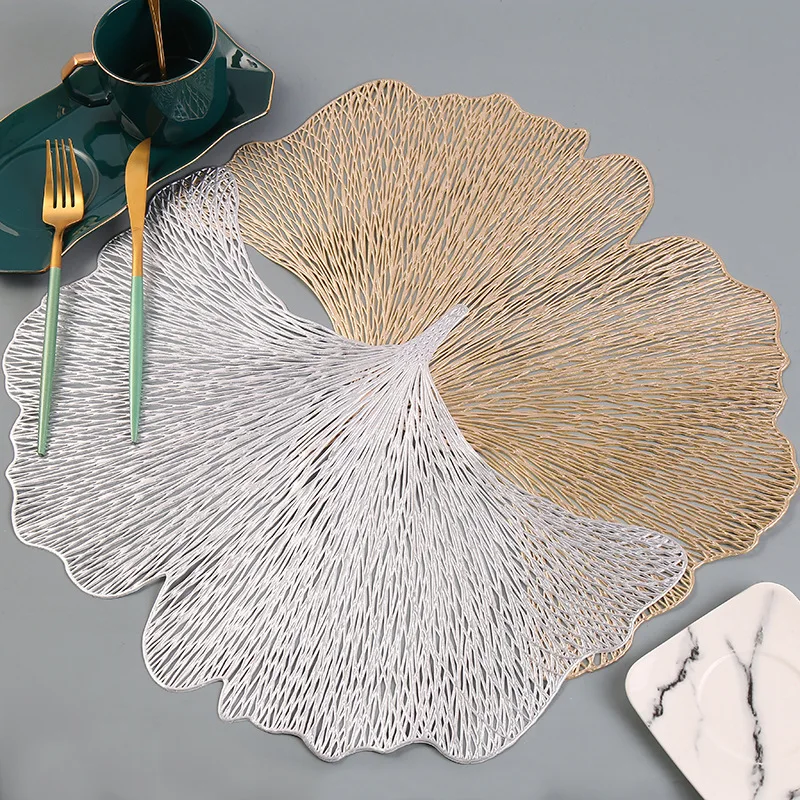 

6/4 штук в форме листьев полые ПВХ бронзовые салфетки для обеденного стола коврик для столов посуда тарелки украшения кухни