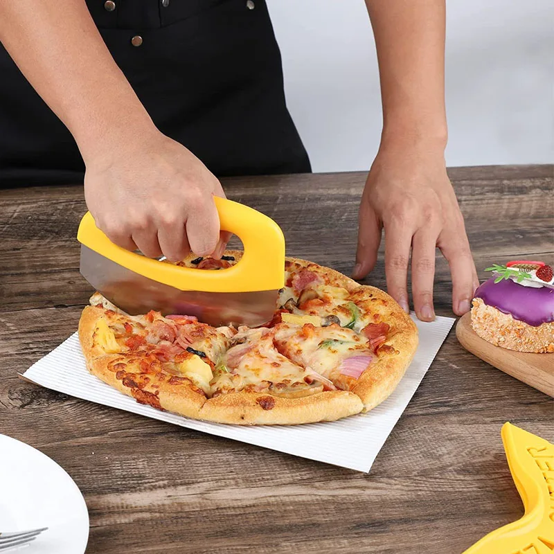 

Pizza Cutter Stainless Steel Food Chopper Super Sharp Pizza Cutting Knife with Cover Multi Function Pizzas Rocker Slicer Tools