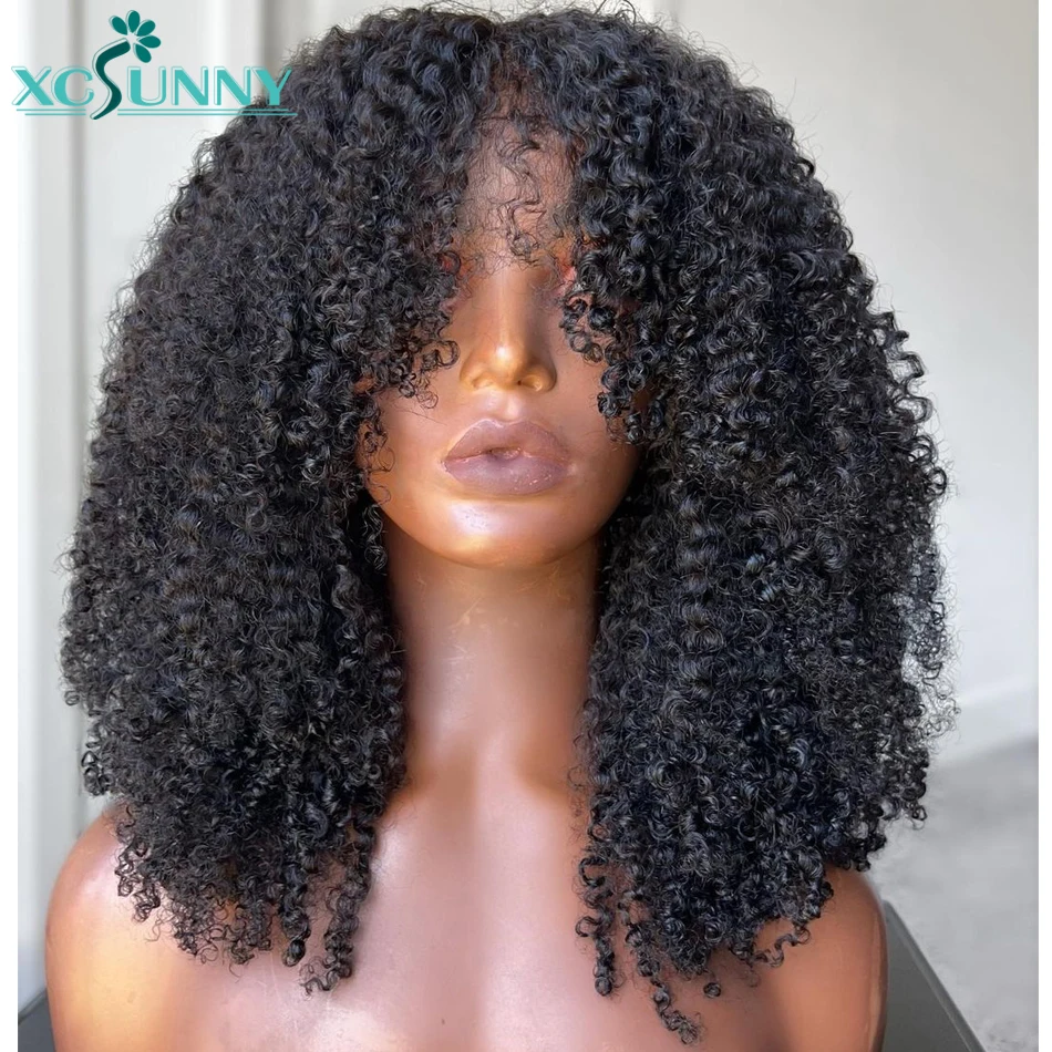 Afro Wig Human Hair For Black Women Pixie Cut Wig Human Hair Braided Wigs Kinky Curly Bang Wig Remy Brazilian Machine Made Wig