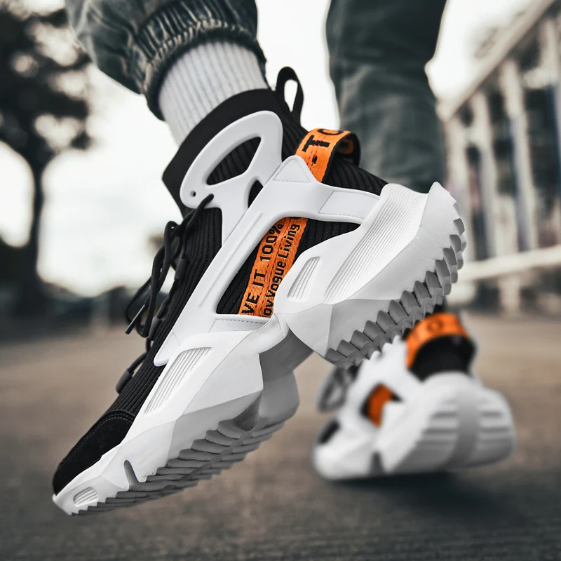 High-Top Fashion Men's Casual Sneakers Flying Weave Male Athletic Sports Running Shoes Free Shipping Original Chunky Trainers