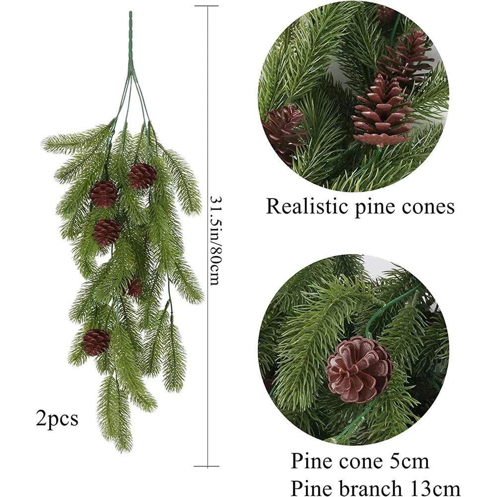 

80cm Artificial Christmas Pine Needle Garland Fake Plants Rattan Vine Pine Cones Wall Hang Ornament New Year Party Home Decor