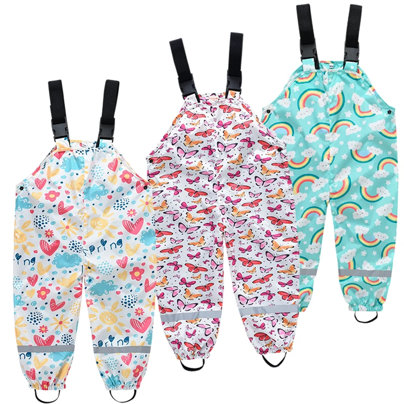

2022 Baby Girls Rain Pants Waterproof Boys Jumpsuit Sport Children's Bib Overalls Winter Toddler Kids Raincoat Trousers Clothes