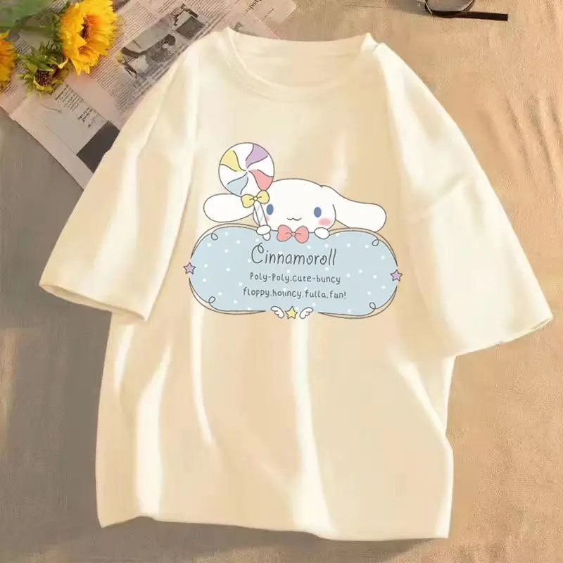 

100% хлопок кавайная детская футболка Sanrio с коротким рукавом Hello Kitty Аксессуары милые Аниме футболки топы игрушки с коротким рукавом для девоч...