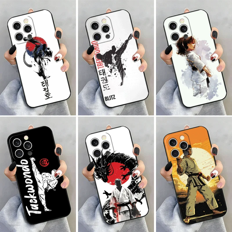 Фото Мягкий силиконовый чехол для iPhone 15 16 17 Pro Max с дизайном Тхэквондо и Кунг-фу, для моделей 17E 16E 14 Plus 13 Mini 12 11 Air 7 SE 8 №1
