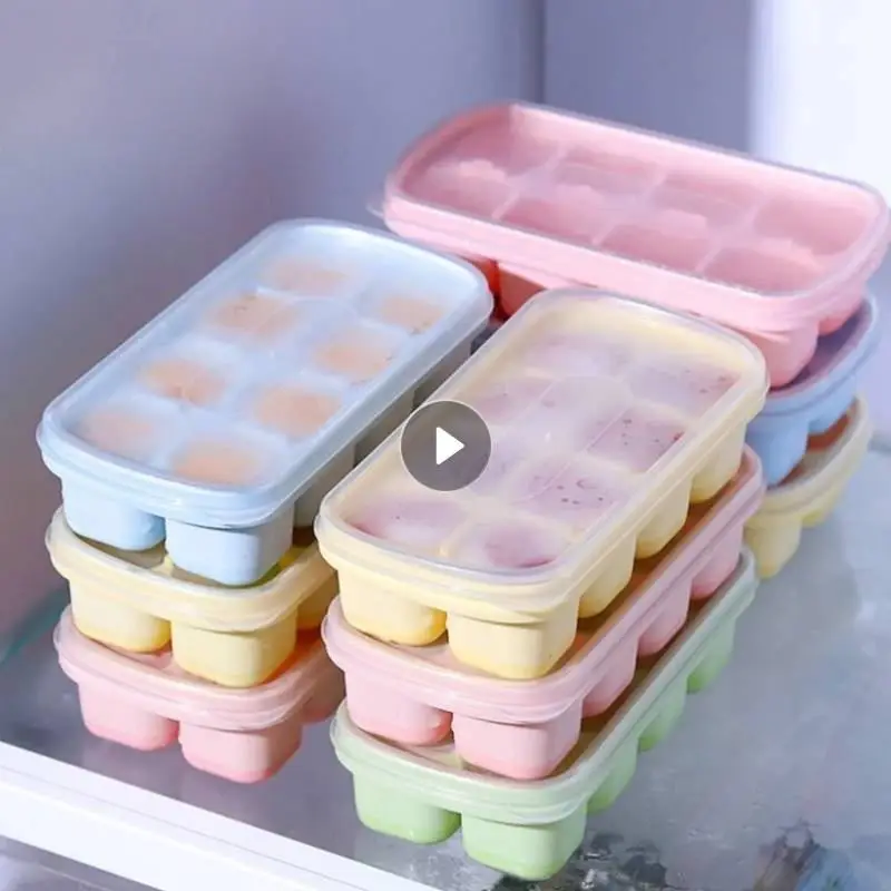 

Silicone Ice Cube Mould With DIY Lid 8 Grid Soft Bottom Ice Cube Mold Square Fruit Ice Cube Maker Tray Kitchen Bar Tools Accesso
