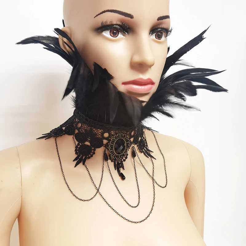 

Gothic Cosplay Costume Fake Collar Feather Collar Lace Scarf Carnival Party Neck Decor Masquerade Accessories Feather Cape Stole