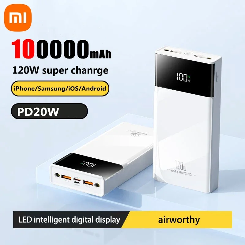 Xiaomi Power Bank 120 Вт Быстрая зарядка 100000 МАч большой емкости PD20W Мобильный аккумулятор