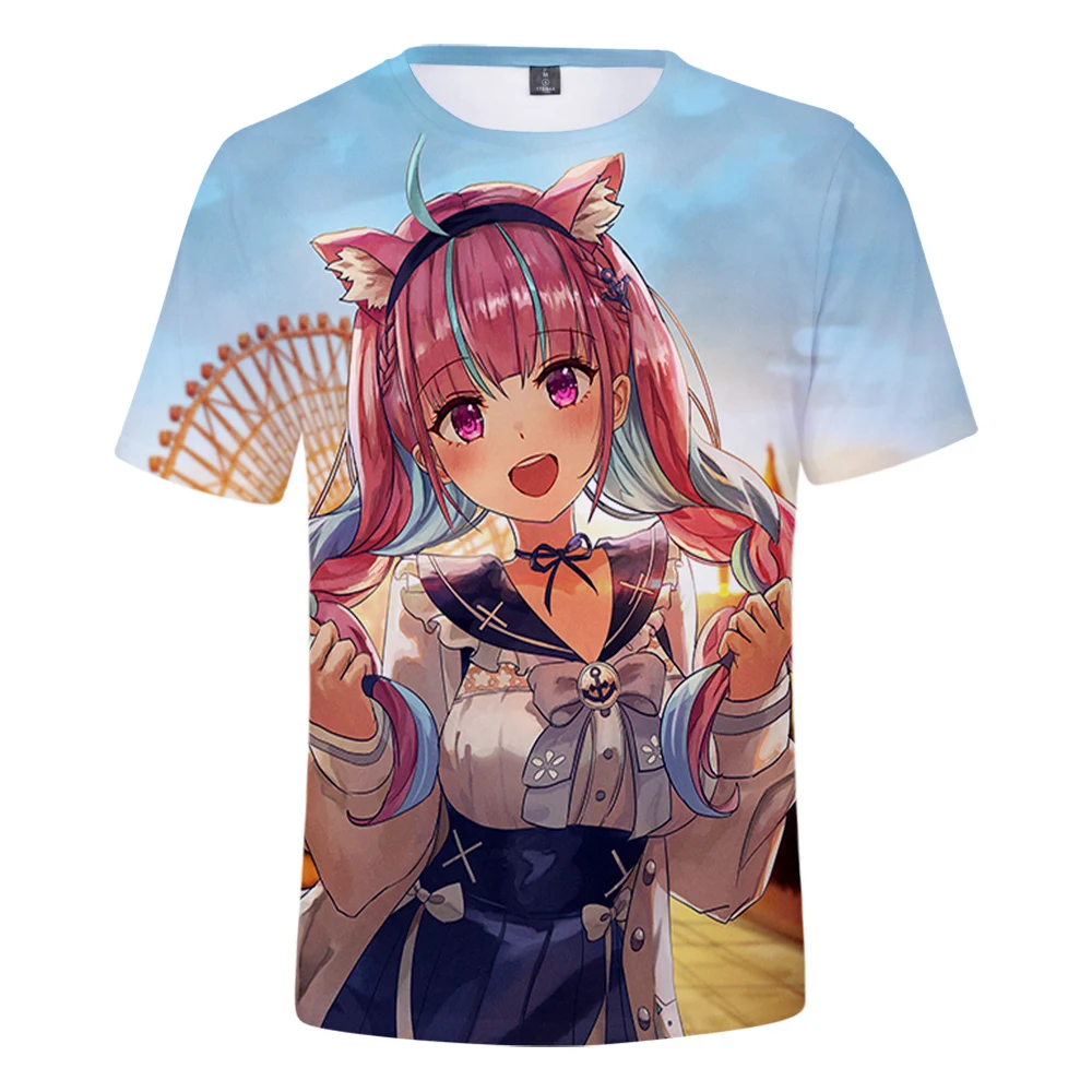 

HOLOLIVE VTuber minato aqua 3D bahar yaz tiki tarzı erkek/kadın sokak giyim T-shirt güzel Kawaii Retro yenilik