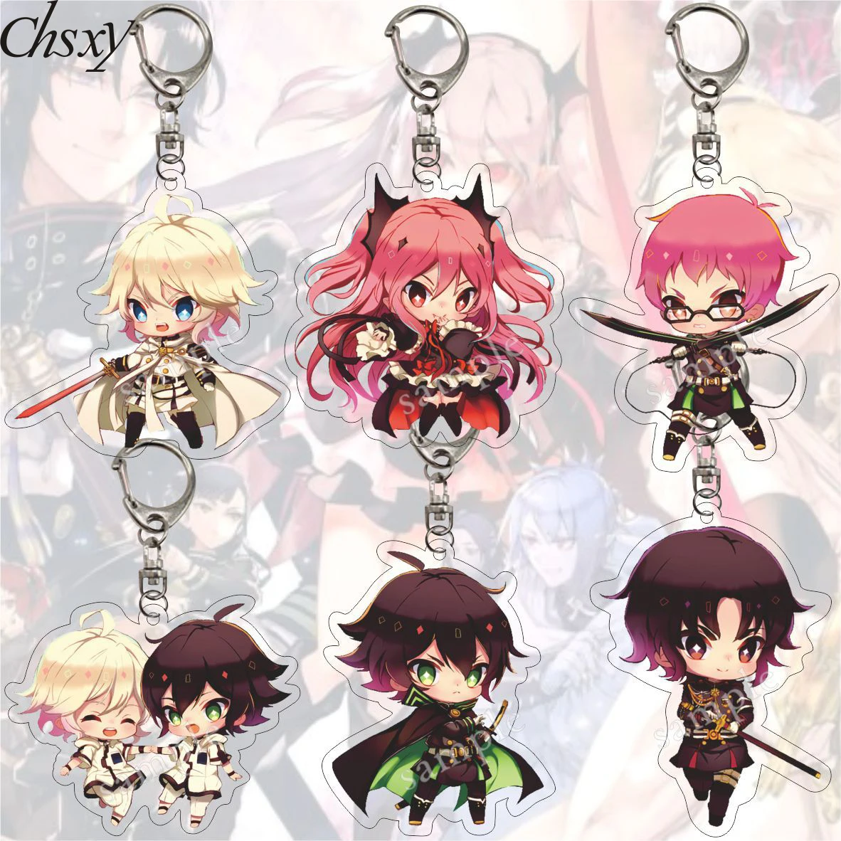 

Anime Seraph of The End Keychains Hyakuya Yuichiro Mikaela Krul Tepes Figures Double Sided Pendant Acrylic Key Chaind Fans Gifts