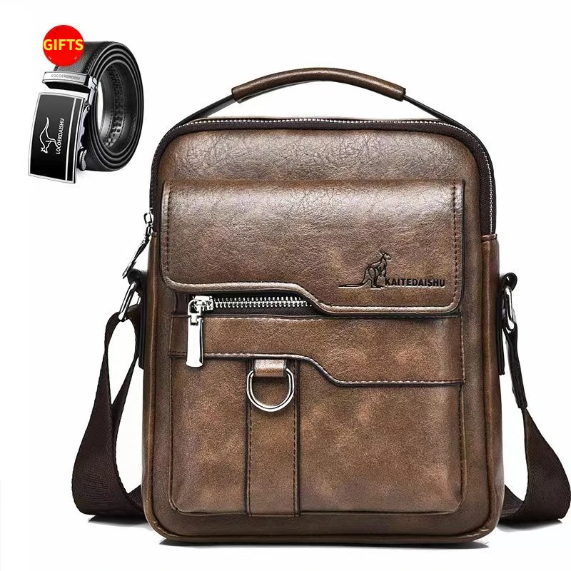 Kangaroo Brand Men's Leather Shoulder Bag PU Leather Business Men's Crossbody Bag Retro Business Messenger Bag Men's Handbag