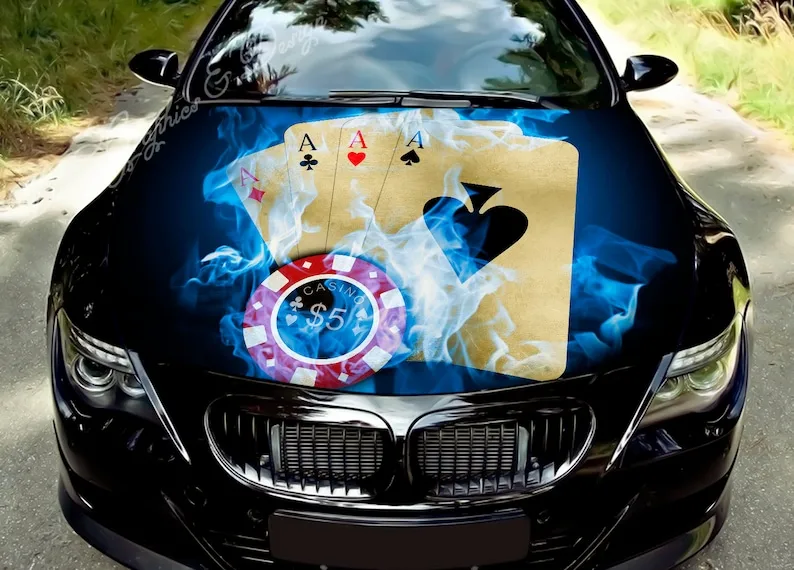 

Car hood wrap decal, vinyl, sticker, graphic, truck decal, truck graphic, bonnet wrap decal, skull, f150, four aces, poker,