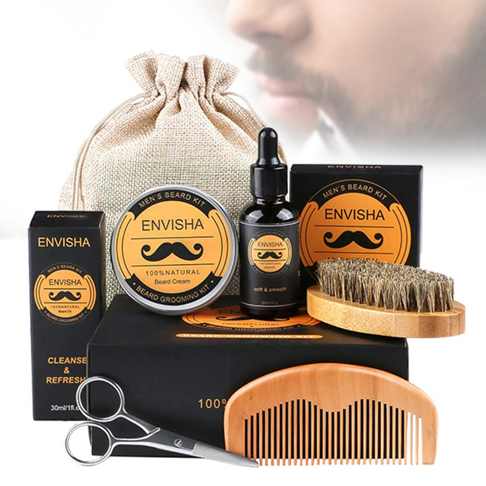 

Beard Growing Tool Set For Men With Comb/Brush/Scissor Beard Care Kit Comb Brush Sack Scissors 6-piece Set Beard Care