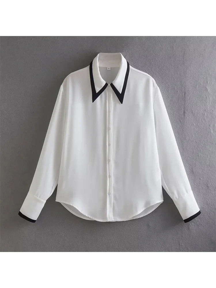 

Блузка женская черно-белая с длинным рукавом, на пуговицах