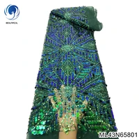 green sequins african lace fabric 2022 high quality nigerian french tulle lace fabric sequins mesh for wedding sew ml43n658