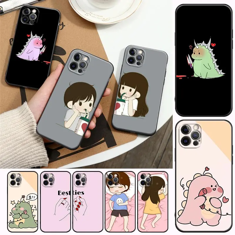 Phone Case for Apple iPhone 14 13 12 11 8 7 SE XR XS Max 5 5s 6 6s Plus Pro Soft Silicone Case Cover Cute Couple Cartoon