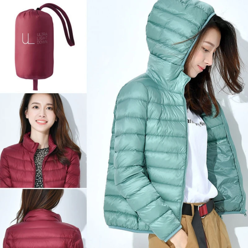 Women 90% White Duck Down Jackets Women's Ultra Light Thin Duck Down Coat Autumn Winter Warm Stand Collar Hiking Portable Hot