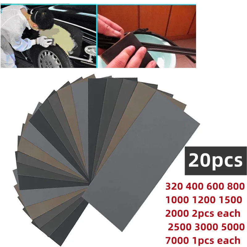 

20pcs Sandpaper Set 320-7000 Grit Assortment Abrasive Paper Sheets For Automotive Sanding Wood Furniture Finishing 23*9cm