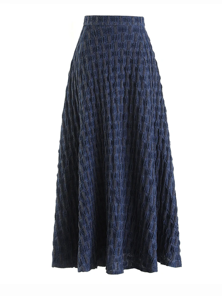 High Waist Blue Black Jacquard Elegant Long A-line Half-body Skirt Women Fashion Tide New Spring Autumn 2022 C273
