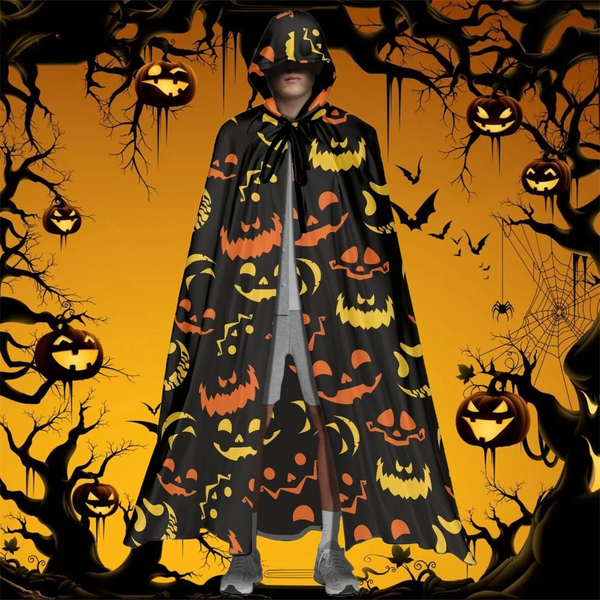 

Cape Women Pumpkin Bats Print Durable High Quality Hooded Shawls Brand Design Stage Costumes Durable Cloaks Boys Girls 커버업 2023