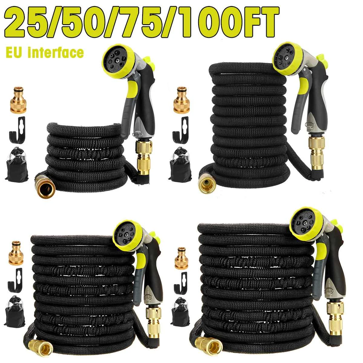 

25/50/75/100FT EU Garden Hose Expandable High Pressure Car Washer Pipe Magic Flexible Water Hose With Spray Gun For Watering