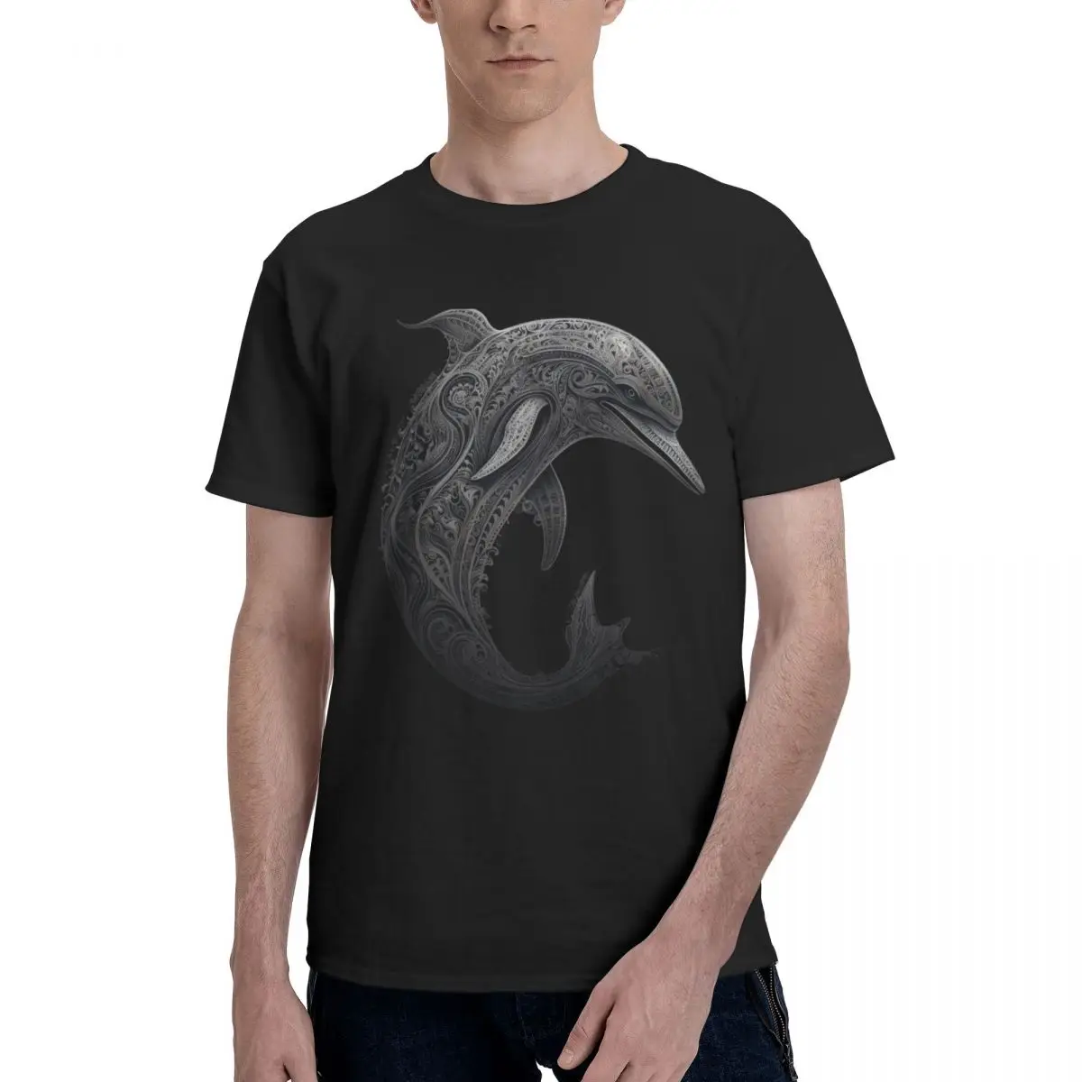 

Dolphin T Shirt Intricate Lines Art Illustration Popular Cotton T Shirts Short-Sleeve Printed Casual Tees Summer Big Size Tops