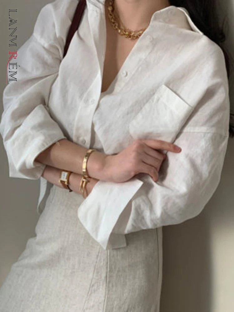 

LANMREM Women Cotton Linen Shirts Singel Breasted Casual Loose Lapel Long Sleeve Shirt Fashion Spring Summer 2023 2H125