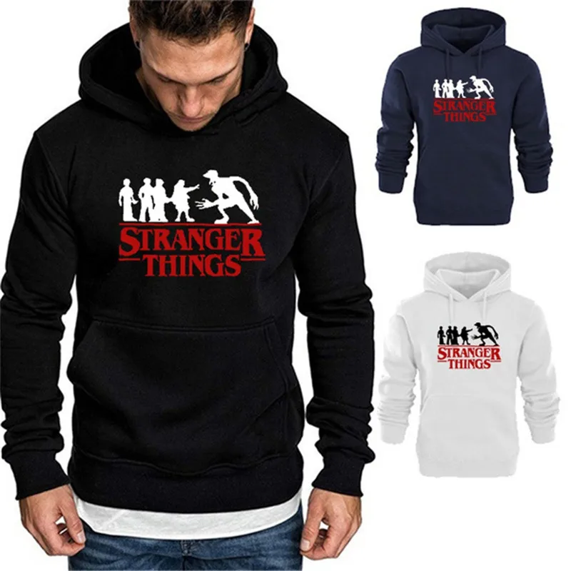 

New Mens Hoodies Autumn Winter Stranger Things Printed Hooded Tops Casual Outdoor Fashion Big Pocket Hooded Sweatshirts