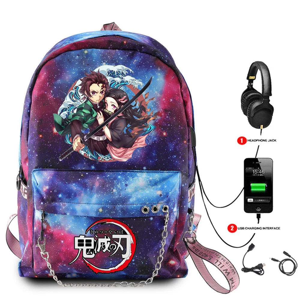 

Anime Demon Slayer backpacks Bag USB Rechargeable Schoolbag Women's Travel Bag Creative Boys Girls Laptop backpacks