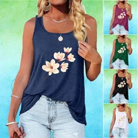 women floral printed sleeveless top round neck loose top summer casual vest t shirt shirt ladies fashion tank top