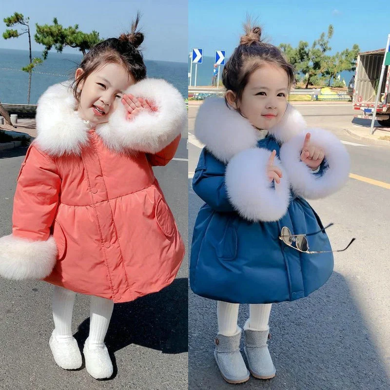 

Girls' Cotton Padded Coats and Jackets 2022 Warm-Keep Winter Clothing Faux Fur Decoration Jackets Fashion Down Coat for Kids