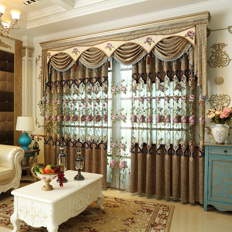 

New European-style High-end Embroidered Hollow Window Screen Curtains for Living Room Bedroom Finished Custom Valance