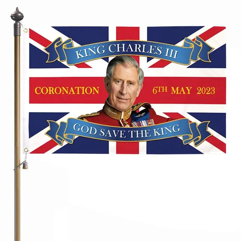 

Charles III Flag House Decoration Banner 5x3 Ft Union Banner Our New Kin King Charles With 2 Grommets For National Day Parade