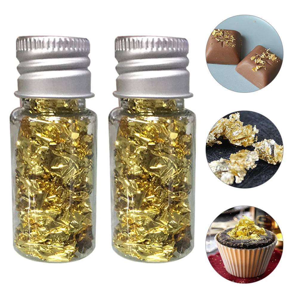 

2 Bottles Delicate Decorative Shiny Nail Glitter Sequins Metallic Leaf Flakes Gold Gilding Flakes Cake Gold Decors