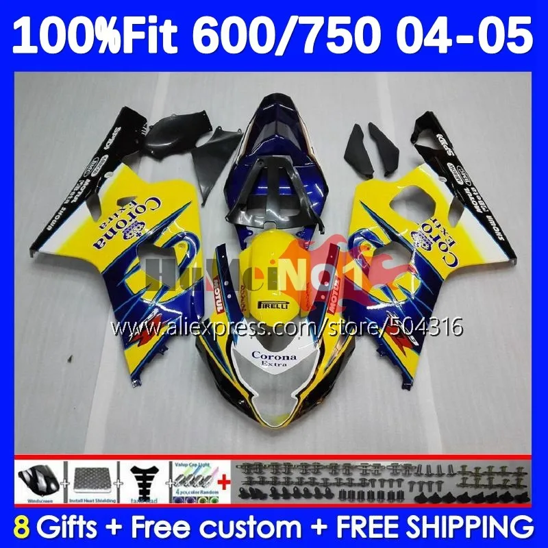 

OEM Bodys для SUZUKI GSXR 750 600 CC K4 GSX-R600 15No.0 GSXR-750 GSXR600 GSXR750 04 05 2004 2005 инъекция обтекатель желто-синий