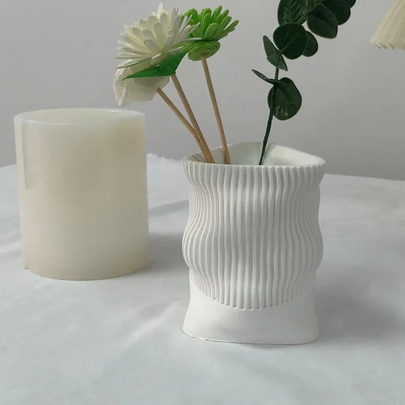 

Water Wave Pattern Pen Holder Silicone Mold Creative Gypsum Pen Holder Succulent Flower Pot DIY Cement Mold