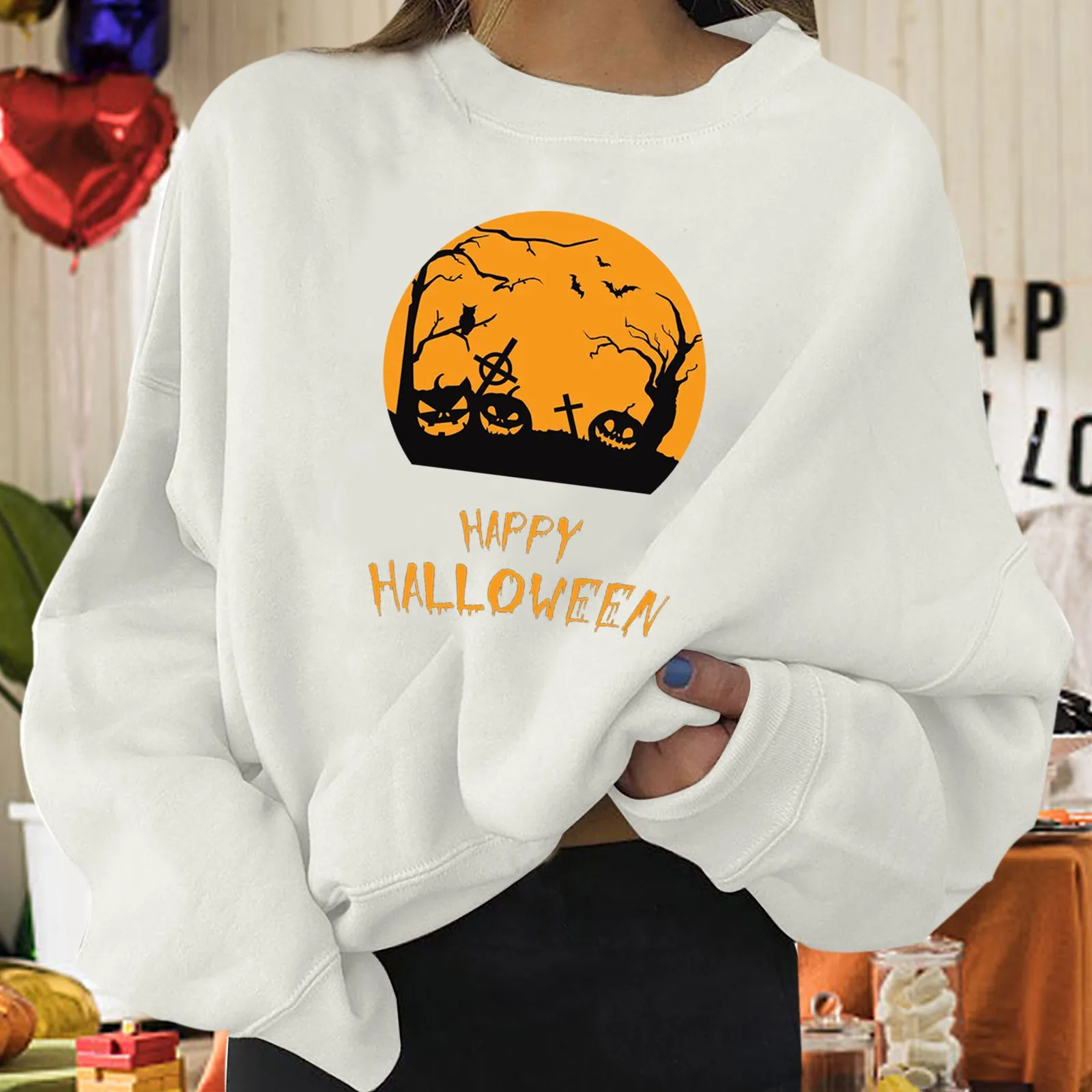 

Cool Teen Shirt Women Womens Halloween Print Sweatshirt Long Pullover Letter Print O Neck Printing Long Ladies Athletic Hoodies