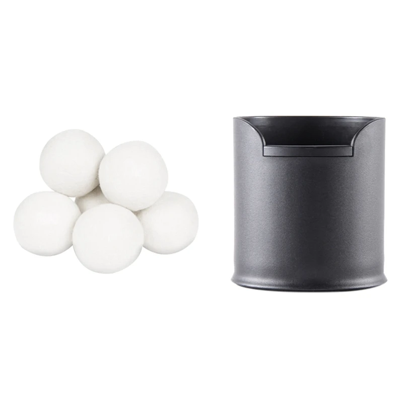

HOT SALE 8 Pcs Organic Wool Dryer Balls Reusable Dryer Sheets & 1 Pcs Coffee Powder Residue Cask Knock Residue Cask