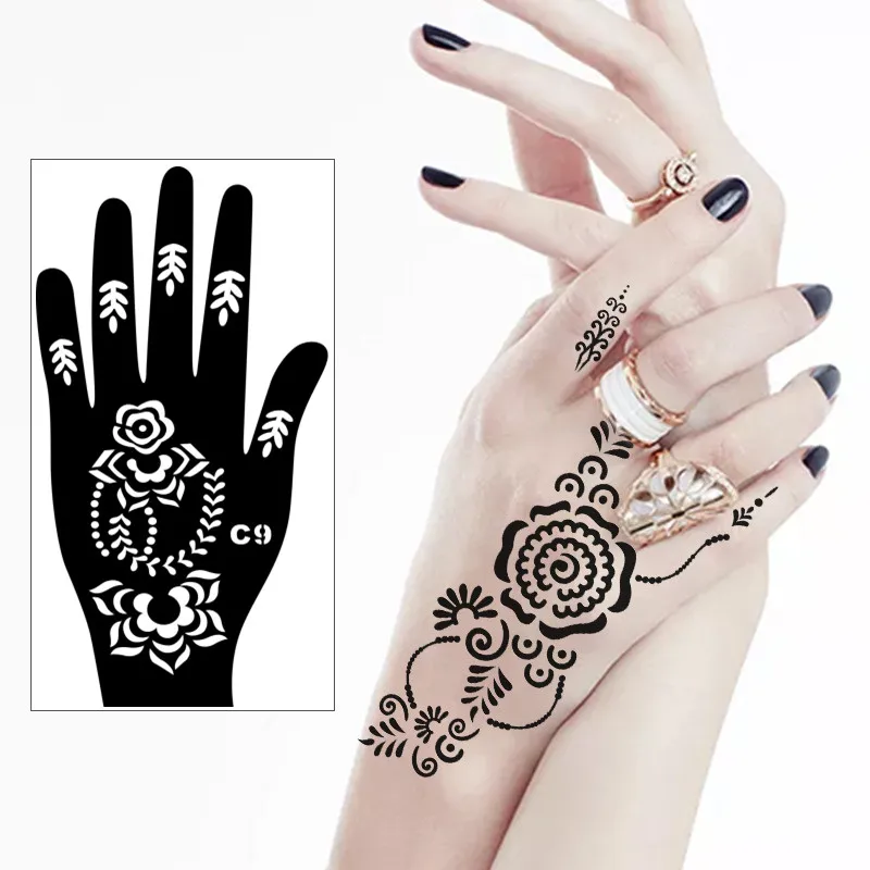 

Full Hand Henna Stencils Reusable for Women Wedding Flower Glitter Airbrush Stencil Template Design Mehndi Drawing Pochoir Henne