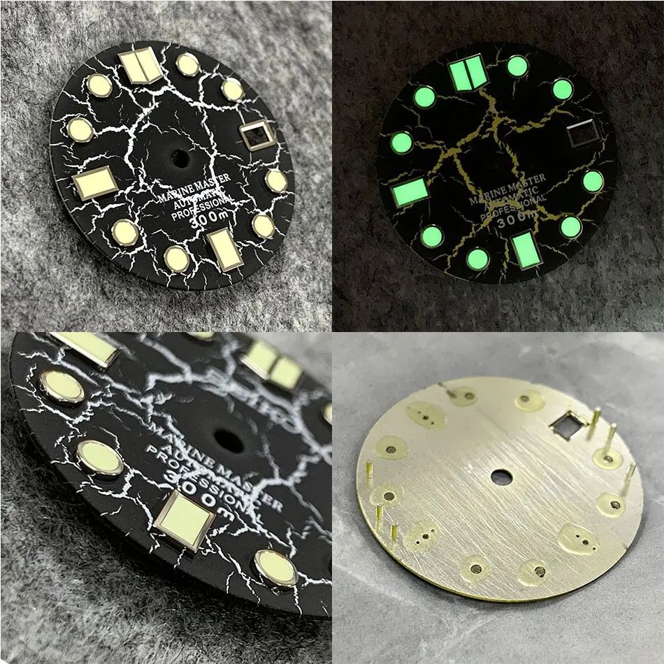 S Watch Dial Accessories Japan C3 Cracked Dial 28.5mm for NH35 NH36 Automatic Movement Green Luminous Men Watch Accessories