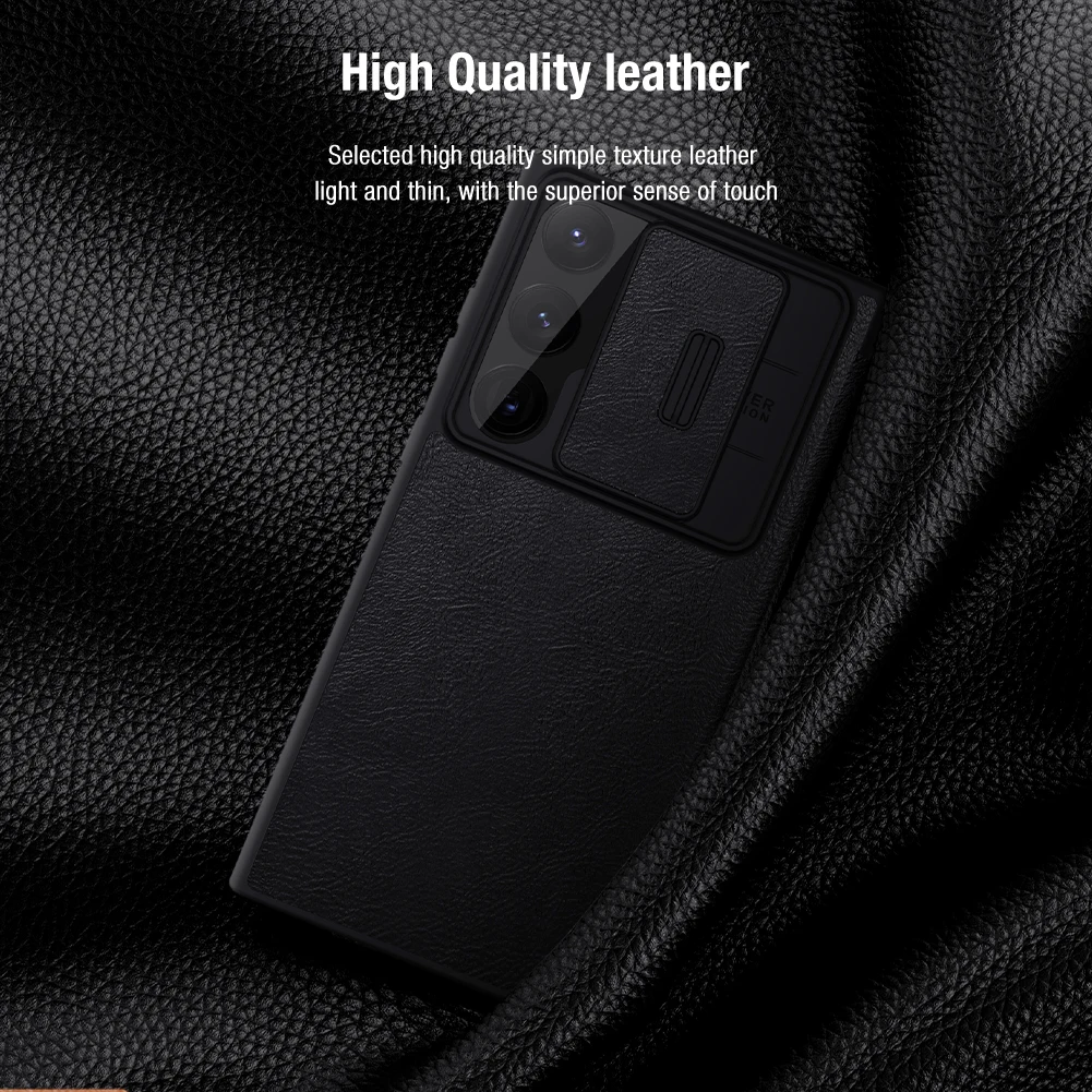 Nillkin Qin Pro Flip Leather Case for Samsung Galaxy S23 Ultra / S23+, Business Lens Sliding Cover with Card Slot Back Cover