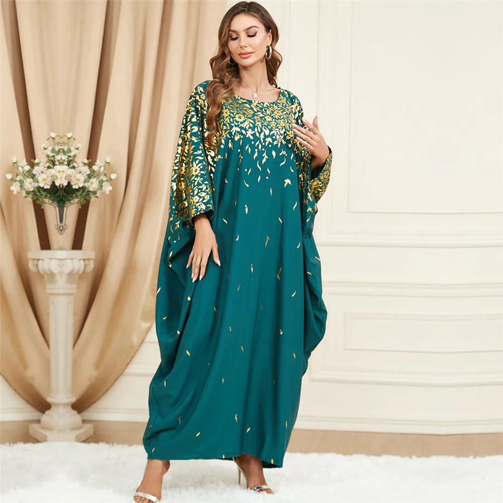 

2023 Eid Mubarak Ramadan Women Batwing Sleeve Loose Maxi Dress Abayas Muslim Dubai Turkey Arab Islam Clothing Jilbab Gown Caftan