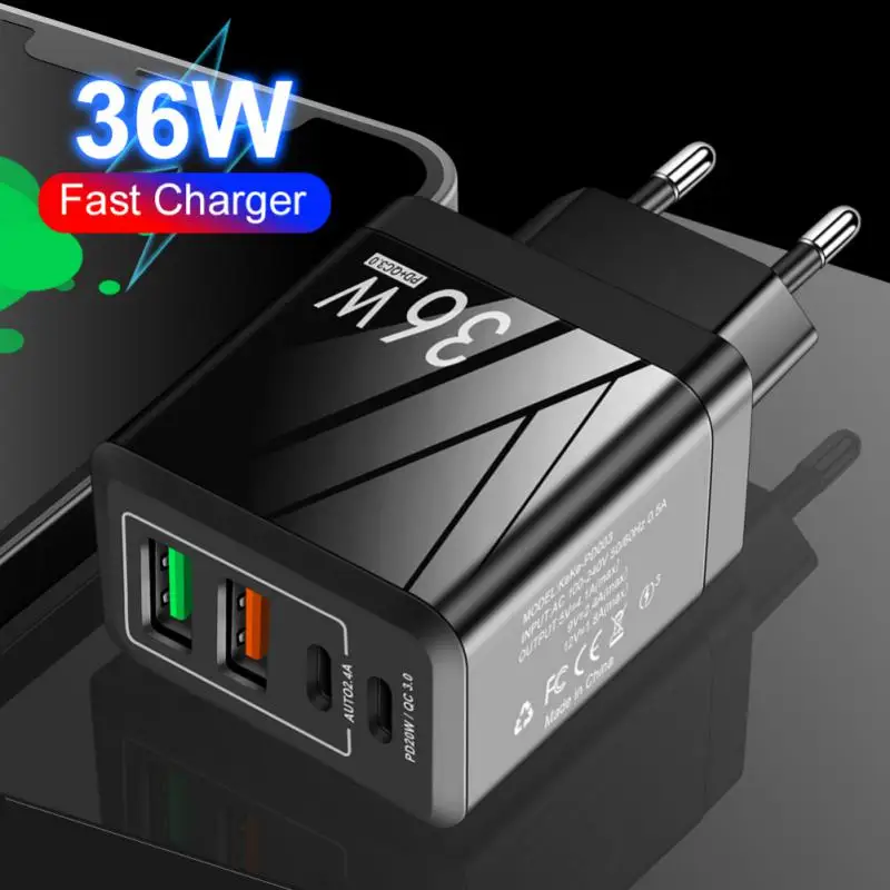 

2023 US/EU/UK Plug QC3.0+2.4A Dual USB Fast Charge Mobile Phone Charger PD 20W Charger