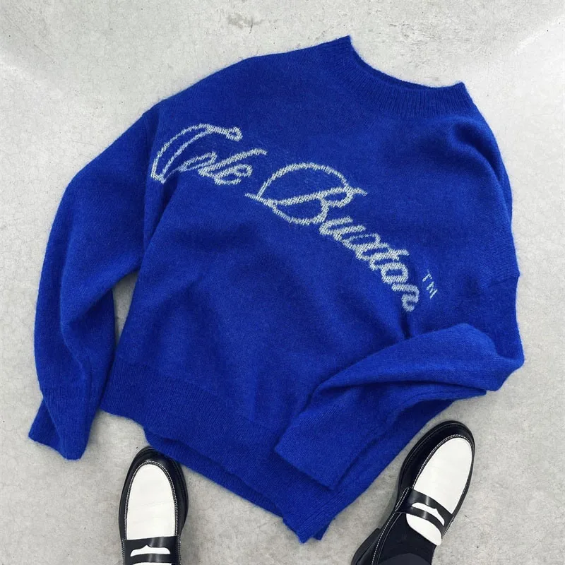 

Минималистичный жаккардовый свитер с надписью Cole buкстон с круглым вырезом, пуловер синего и черного цветов