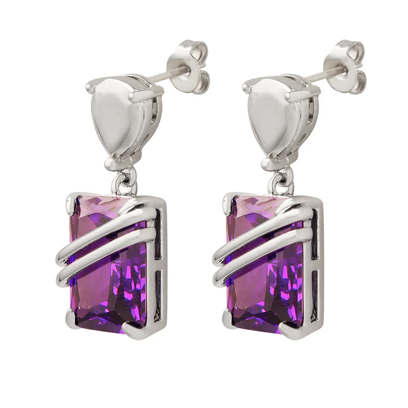 

Fashion Premium Rectangular Zirconia Titanium Steel Earrings