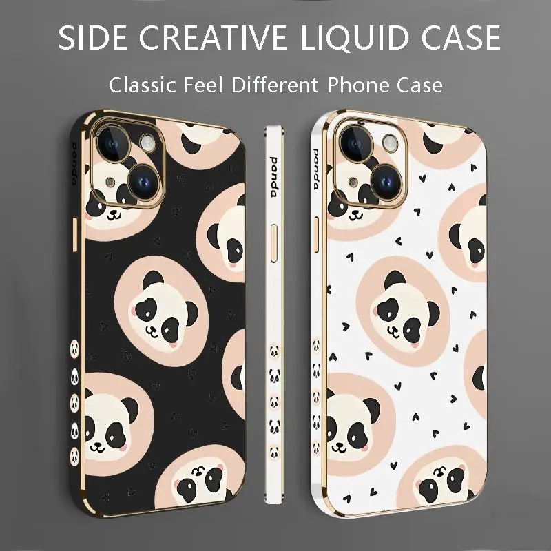 Love Panda Luxury Plating Phone Case For iPhone 14 13 12 11 Plus Pro Max Mini X XR XS SE2020 8 7 6 6S Plus Cover